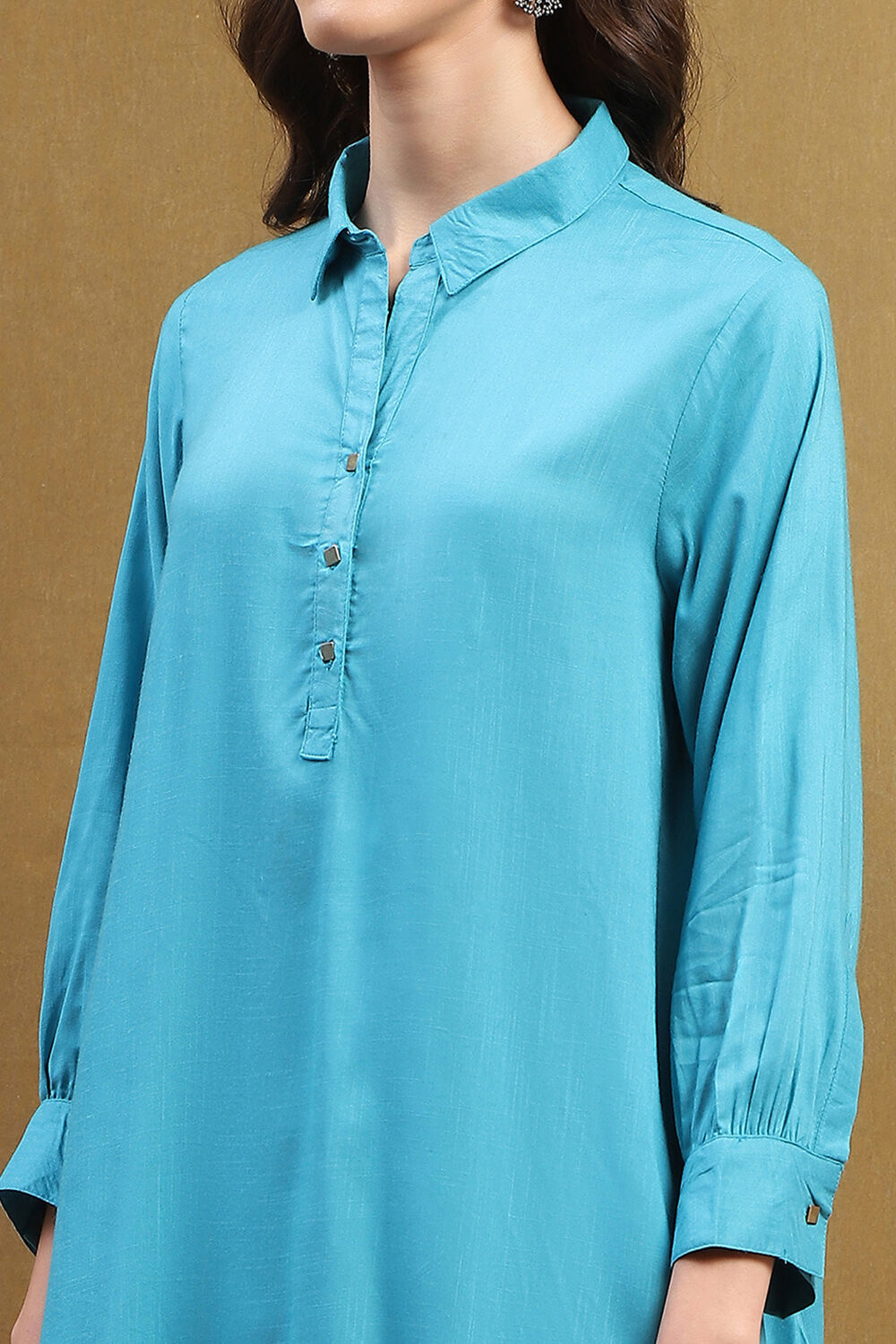 Mustard Yellow Solid Asymmetric Short Kurta image number 1