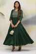 Green Straight Cotton Fusion Wear Dress image number 4