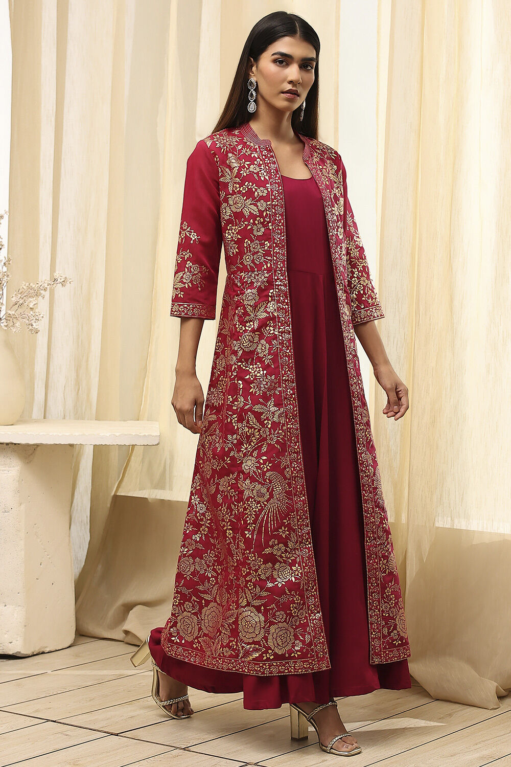 Charcoal Art Silk with Cape Printed Dress image number 4