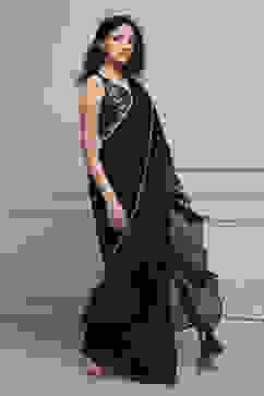 Black Art Silk Pre-draped Saree image number 5