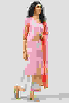 Pink Cotton Straight Kurta Palazzo Suit Set image number 6