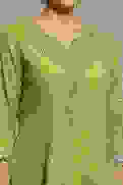 Lime Green Cotton A-Line Yarndyed Suit Set image number 1