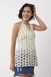 Ivory Cotton Geometric Tie-Up Halter Kurti image number 4