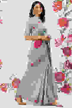 Rohit Bal Green Chanderi Silk Printed Saree With Blouse image number 3