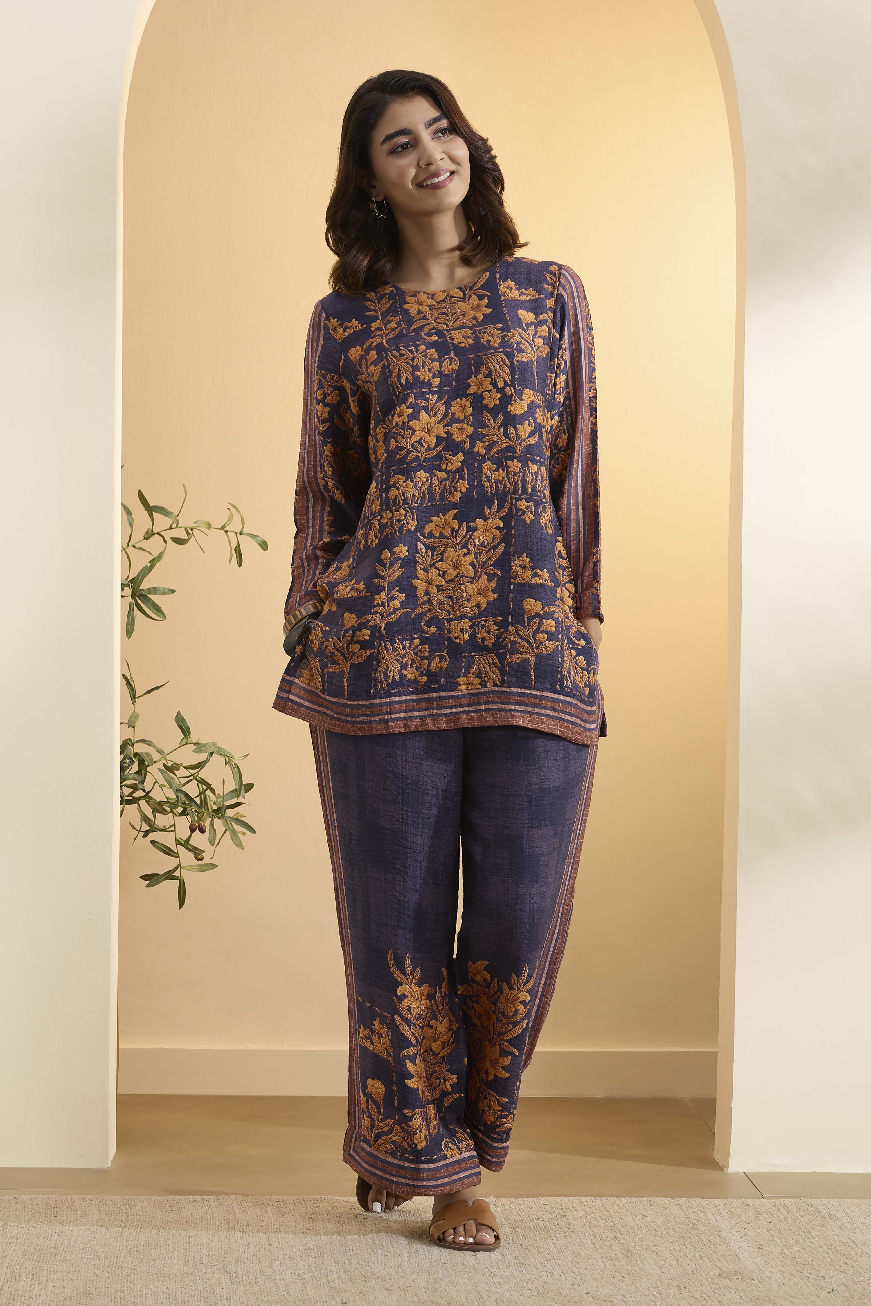 Violet Nylon Viscose Printed C-ord Set image number 0