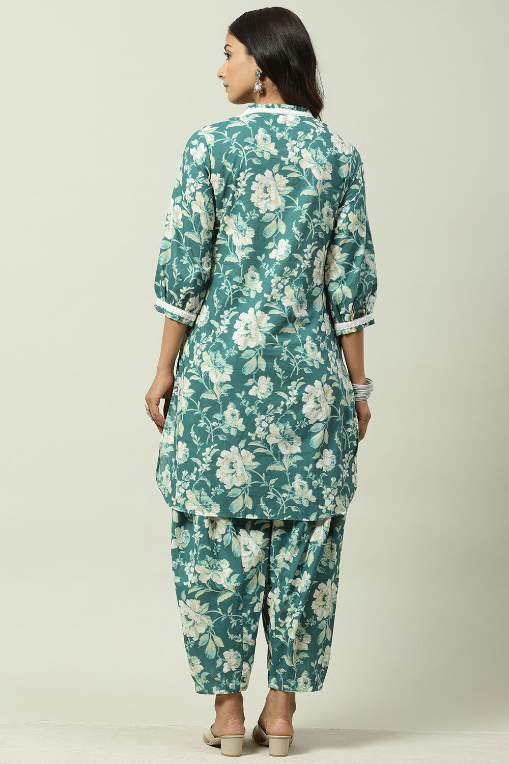 Teal Cotton Straight Kurta Set image number 4