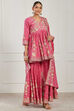 Pink Cotton Floral Embroidered Garara Kurta Set image number 6