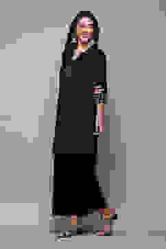 Black Cotton Blend Relaxed Kurta Palazzo Suit Set image number 3