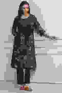 Navy Polyester Straight Kurta Pants Set image number 0