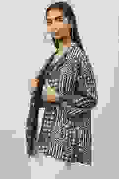 Indigo Viscose Straight Printed Jacket image number 3