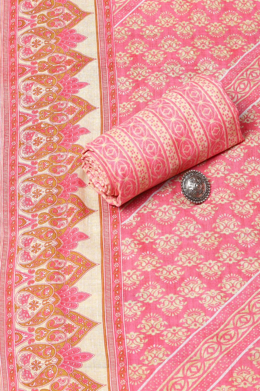 Pink Cotton Printed Unstitched Suit Set image number 2