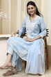 Blue Embroidered Kalidar Suit Set image number 8