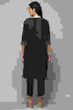 Teal Cotton Satin Narrow Kurta Pant Suit Set image number 5