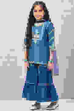 Blue Art Silk Straight Kurta Sharara Suit Set image number 5