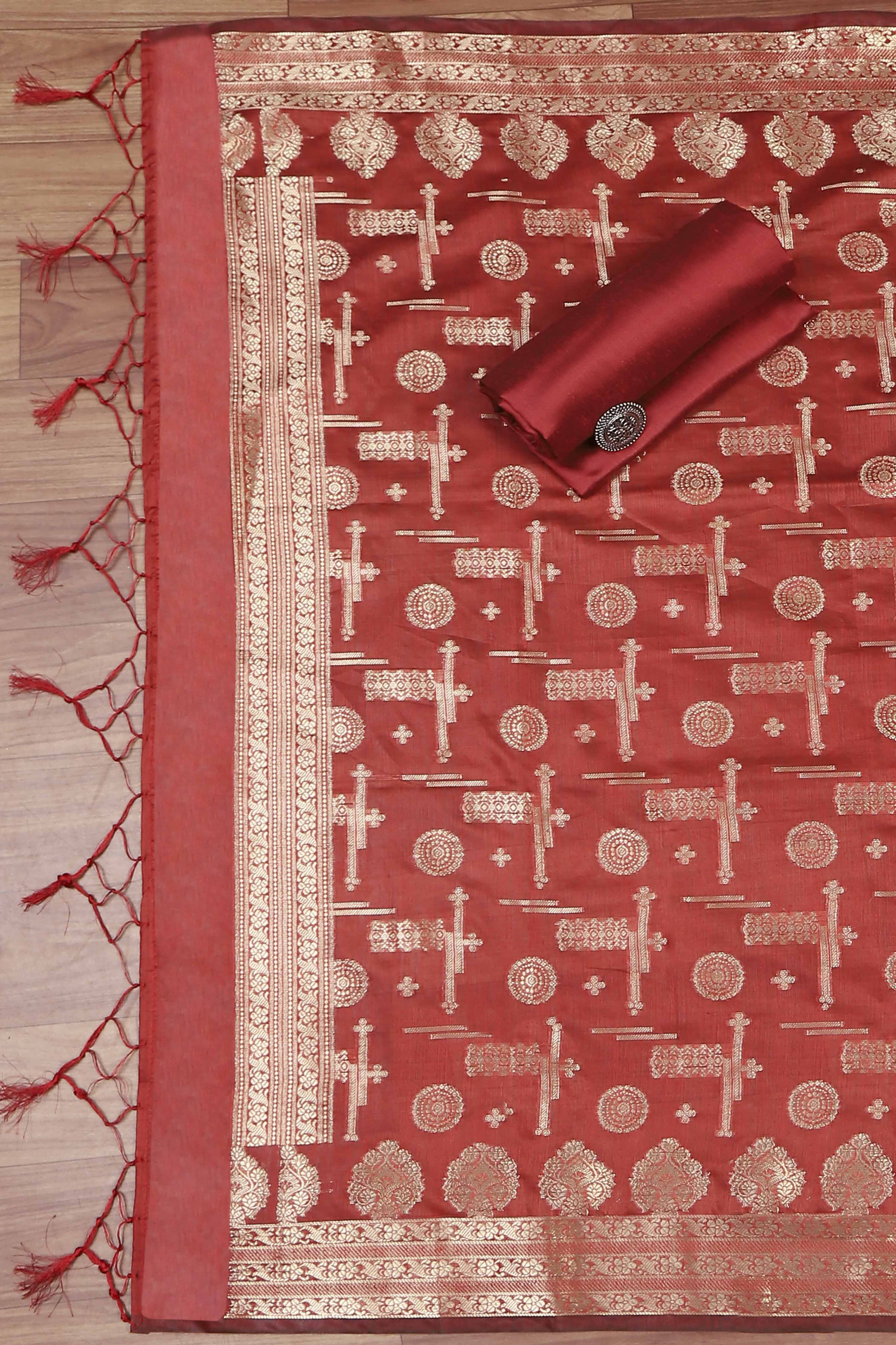Peach Cotton Printed Embroidered Unstitched Suit Set image number 3
