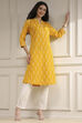 Yellow Cotton Ikat Straight Kurta