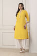 Yellow Cotton Solid Straight Kurta image number 0