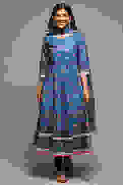 Indigo Cotton Anarkali Kurta Churidar Suit Set image number 7
