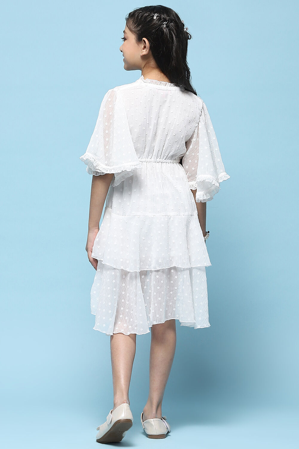 White Chiffon Dobby Tiered Dress image number 3