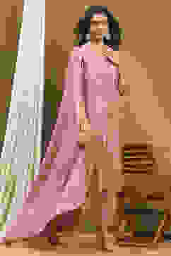 Pink Viscose Blend Yarn Dyed Straight Suit Set image number 0