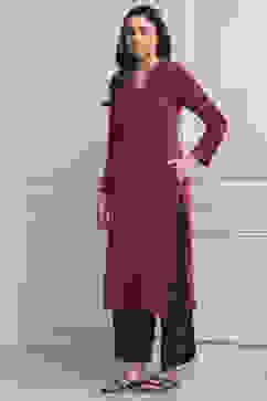 Berry Cotton Straight Kurta Pants Set image number 3