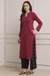 Berry Cotton Straight Kurta Pants Set image number 3