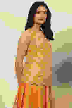 Mustard Cotton Flared Printed Short Kurti image number 3