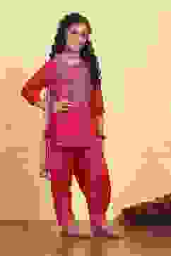 Pink Cotton Blend Printed Straight Suit Set image number 5