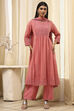 Pink Embroidered Flared Suit Set image number 6