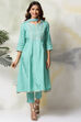 Sea Green Viscose Kalidar Kurta Slim Pant Suit Set
