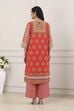 Red Cotton Floral Motifs Straight Suit Set image number 4