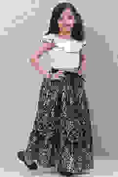 White And Black Art Silk Flared Lehenga image number 3