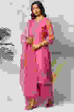 Pink Art Silk Straight Kurta Palazzo Suit Set image number 4