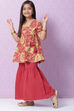 Red Cotton Flared Printed Kurta Set image number 3