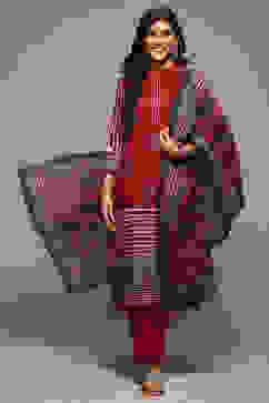 Red & Indigo Rayon Straight Kurta Palazzo Suit Set image number 0