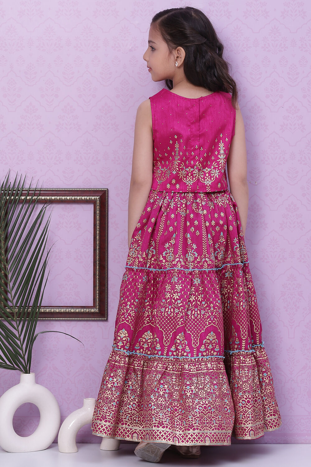 Green Art Silk Flared Lehenga image number 4