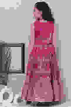 Dark Pink Art Silk Flared Lehenga image number 4