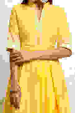 Yellow Blue Printed Cotton Anarkali Suit Set image number 1