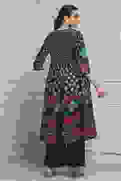 Navy Blue Cotton Printed Anarkali Suit Set image number 4