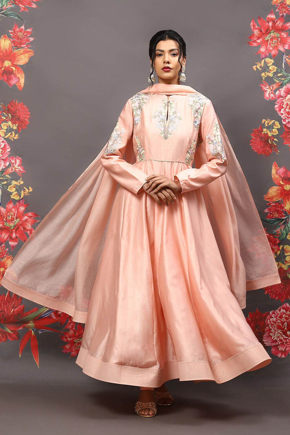 Powder Blue Cotton Blend Anarkali Kurta Suit Set image number 7