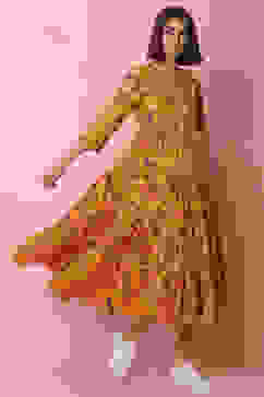 Mustard Cotton Fusion Dress image number 3