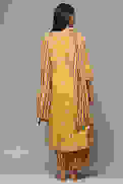 Yellow Cotton Gathered Kurta Palazzo Suit Set image number 2