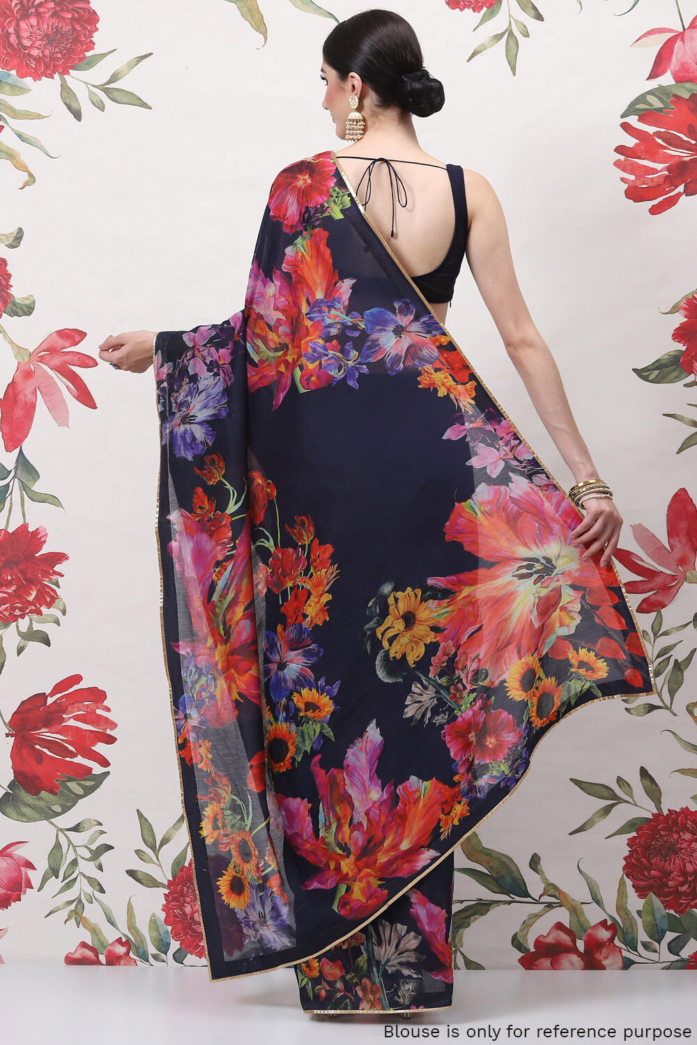 Indigo Cotton Silk Printed Saree image number 4