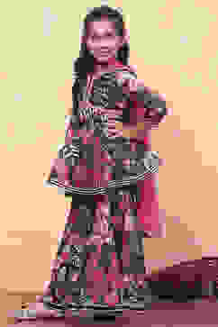 Teal Polyester Printed Gathered Sharara Suit Set image number 3