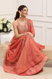 Coral Pink Poly Tissue Mirror Work Anarkali Dress With Dupatta