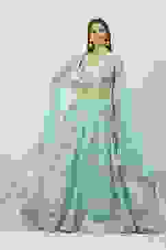 Sea Green Cotton Blend Lehenga Set image number 0