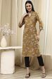 Mustard Yellow Cotton Printed Straight Kurta image number 2