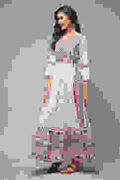 Ecru LIVA Tiered Printed Dress image number 3