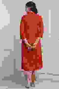 Red Viscose Rayon Straight Kurta Pants Set image number 4