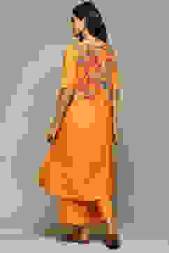 Orange Rayon Asymmetric Kurta Palazzo Suit Set image number 4